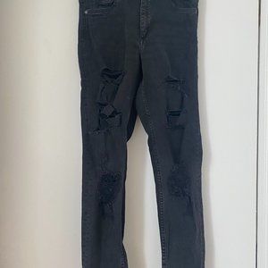 H&M Black High waisted straight leg ripped Jeans size 28